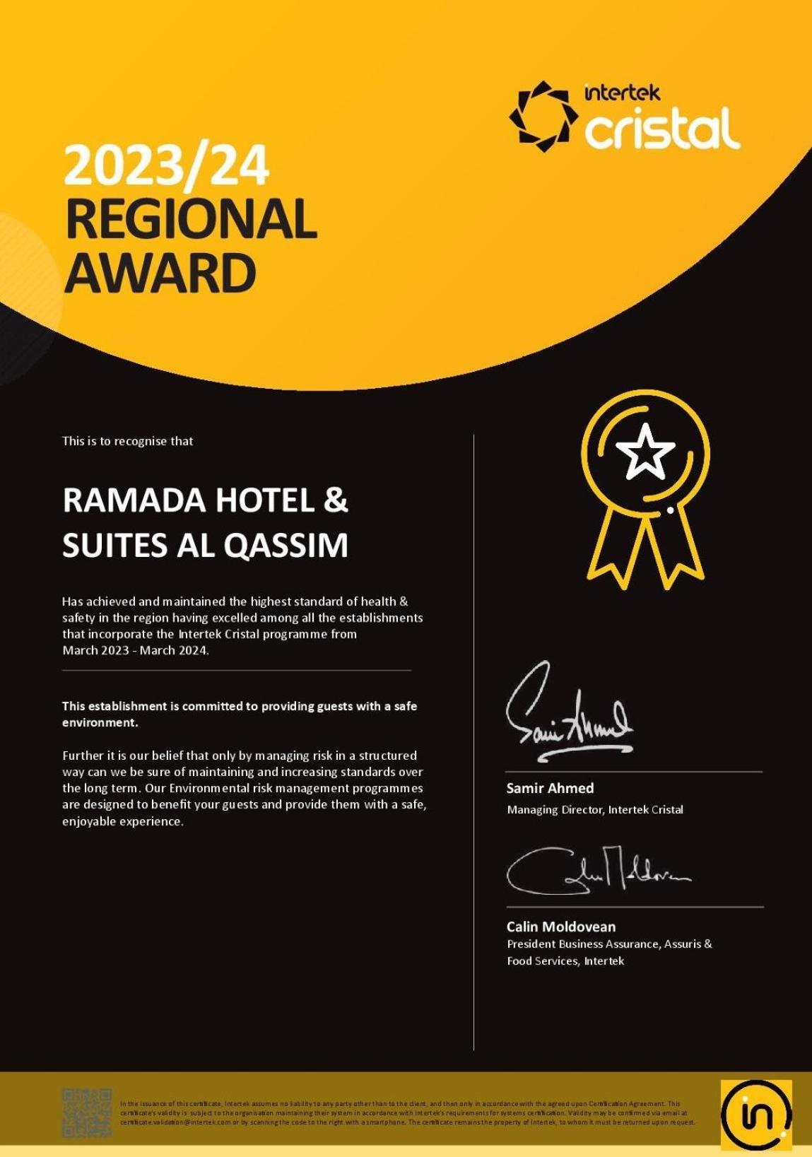 Ramada Hotel & Suites By Wyndham Al Qassim 布凯里耶 外观 照片 A certificate of the 2011-2012 award